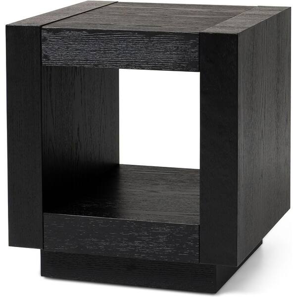 22 Inch Square Solid Wood Side Table with Storage in Black - Ideal for ...