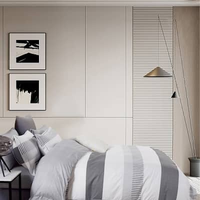 Wilhelm -B White/Gray Striped 100% Cotton Reversile Comforter Set