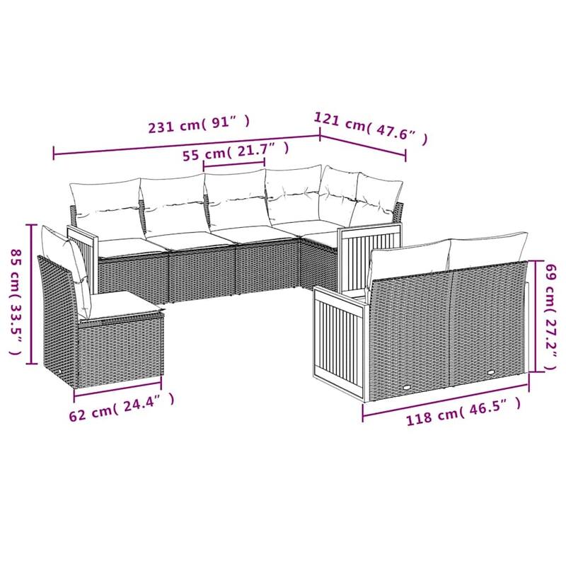 vidaXL Patio Sofa Set with Cushions Outdoor Conversation Furniture Poly Rattan