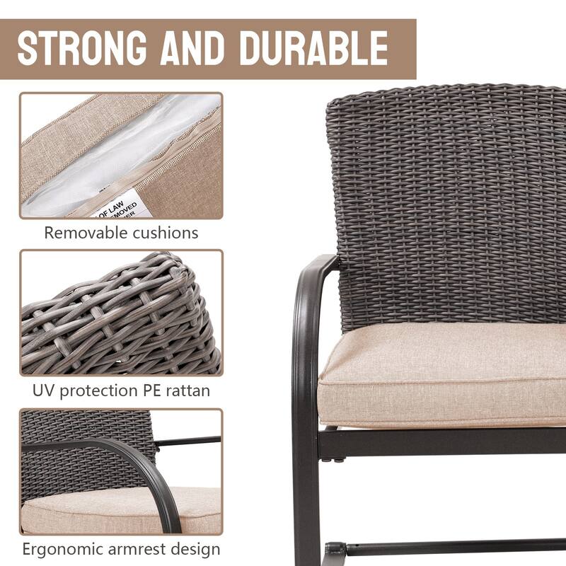 Patio 2 Piece Outdoor Wicker Dining Chairs, All-Weather Spring Patio Furniture with Cushions for Garden Pool Backyard Lawn