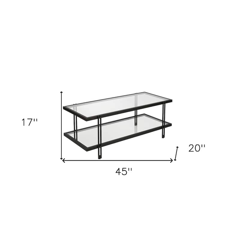 45-inch Glass and Steel Coffee Table with Shelf for Living Room Storage - 45" x 20" x 17"