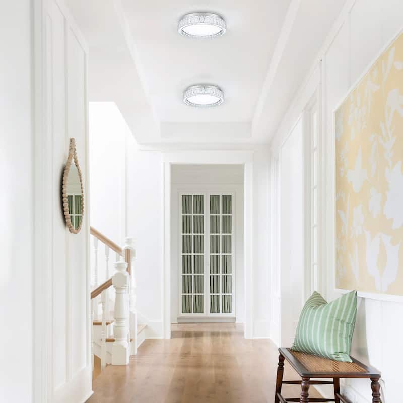 Chrome LED Flush Mount Ceiling Light With Clear Crystal Accents