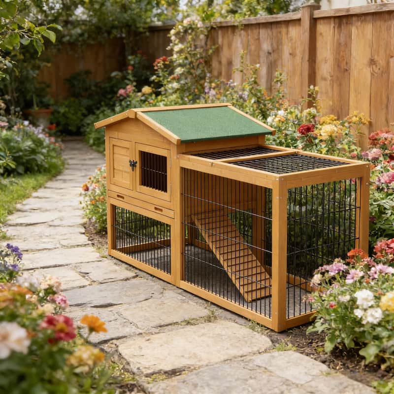 Outdoor Pet House,Rabbit Hutch is designed for convenient cleaning - Yellow