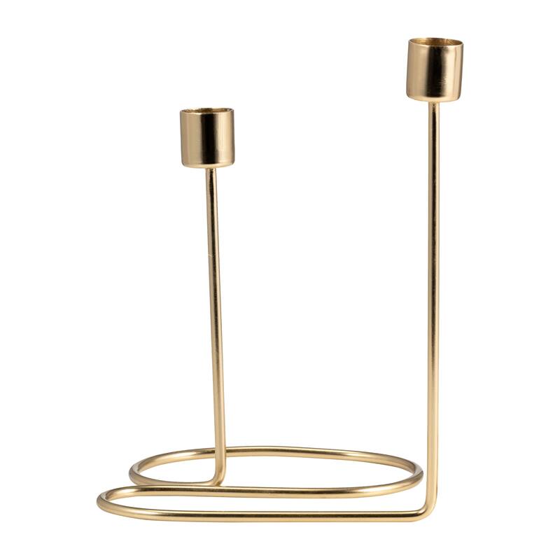 Metal Double Swirl Two Taper Candle Holder - Gold, 8 in.