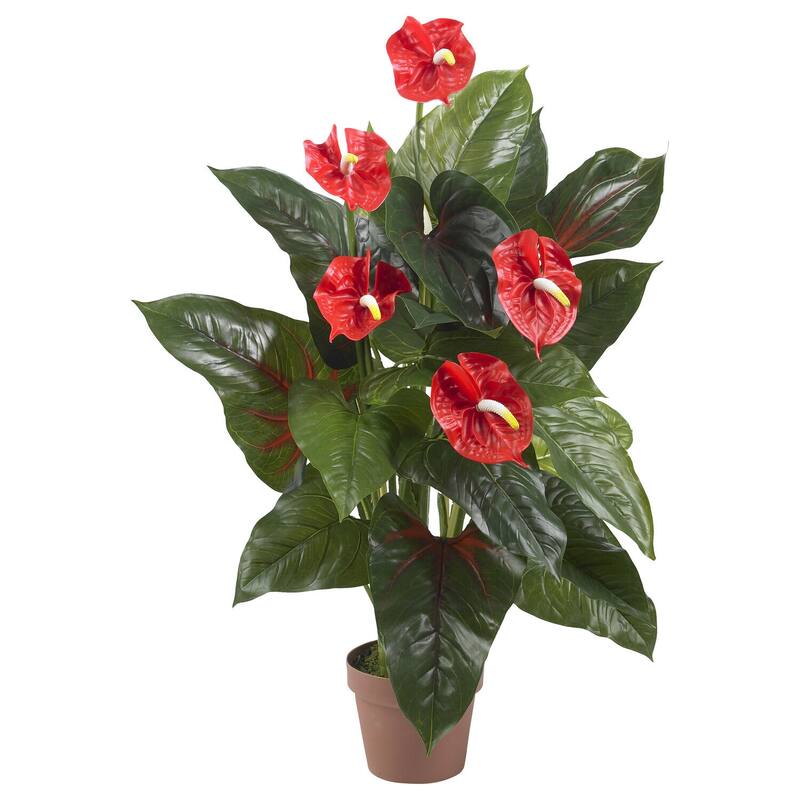 Silk Anthurium Plant 3Ft - Real Touch Artificial Plant for Home Decor - 3ft.