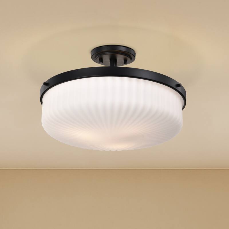 Solara Semi Flush Mount Matte Black Finish Frosted Ribbed Glass - Matte Black