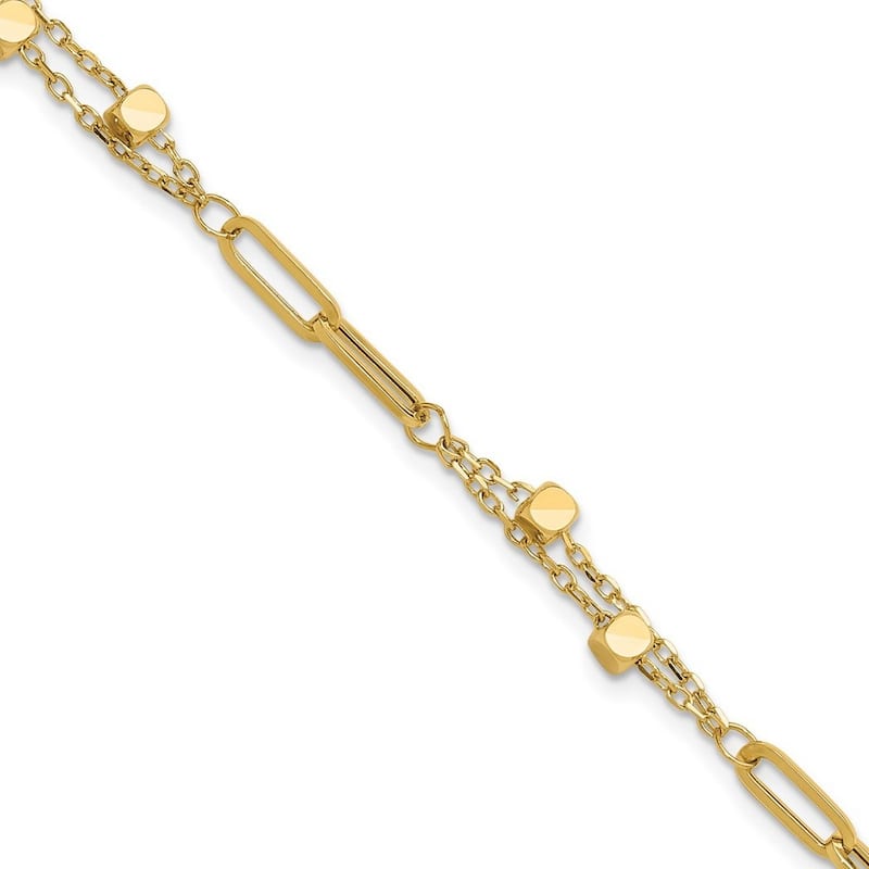 Curata 14k Yellow Gold 7" Polished Paperclip Link With Bead Chain Bracelet