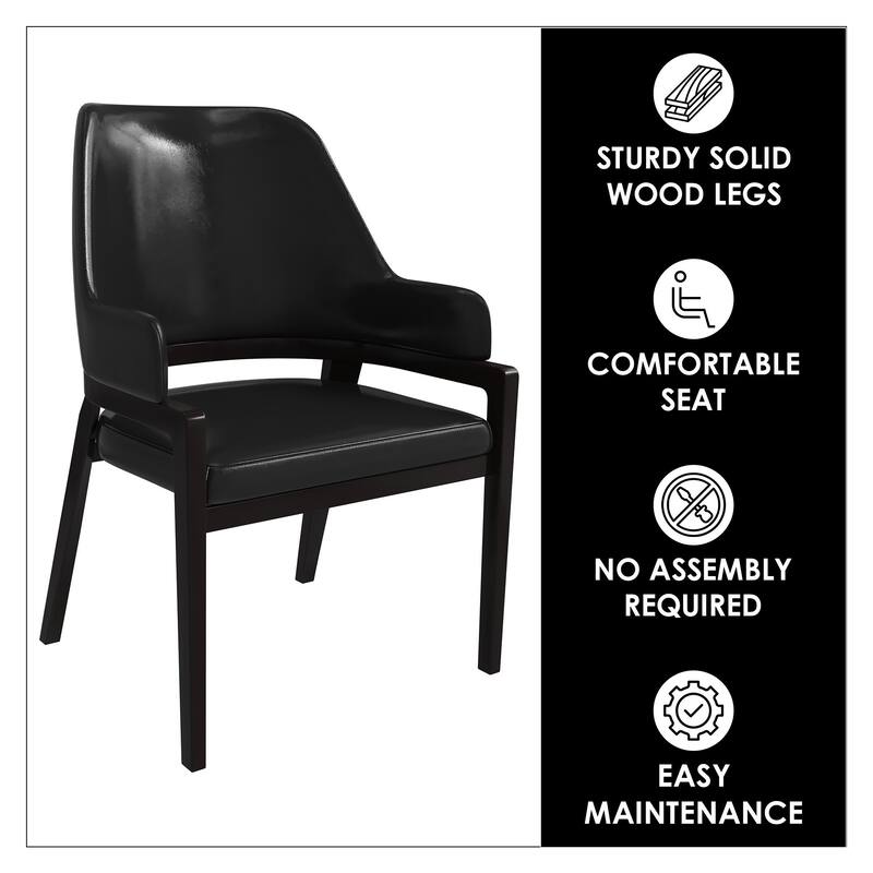 Ethora Modern PU Leather Scratch Resistant Dining Chair with Curved Open Backrest and Rubberwood Legs Accent Armchair