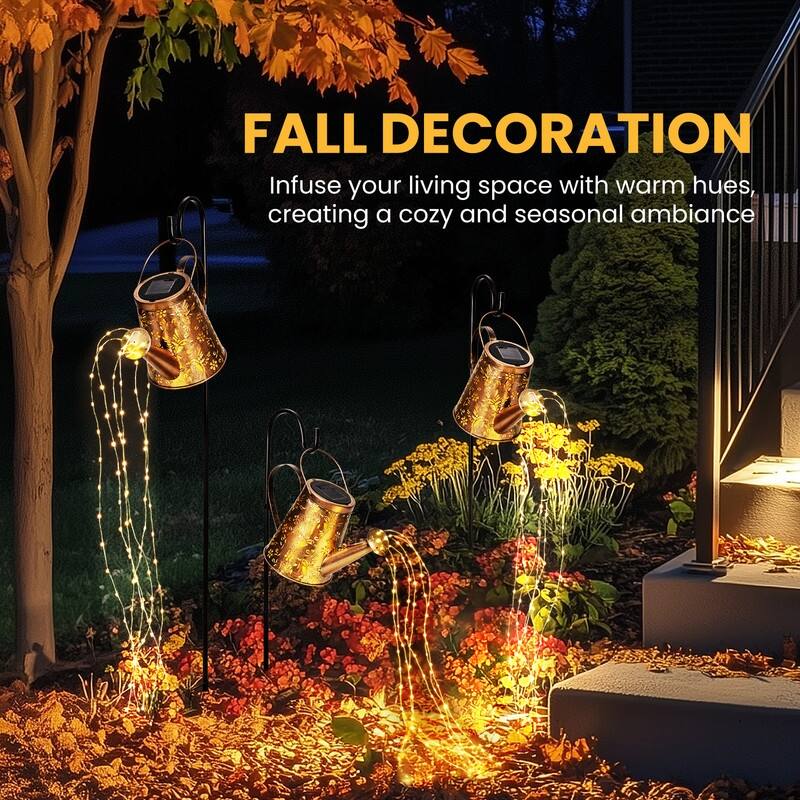 Solar Watering Can with Lights for Outdoor Garden Decor, Waterproof Landscape Lights, 2 Pack