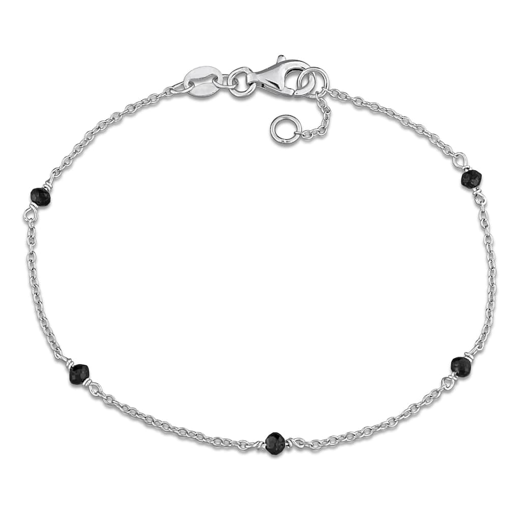 Miadora 3/4ct TW Black Diamond bead Station Bracelet in Sterling Silver - 7 in + 0.5 ext.