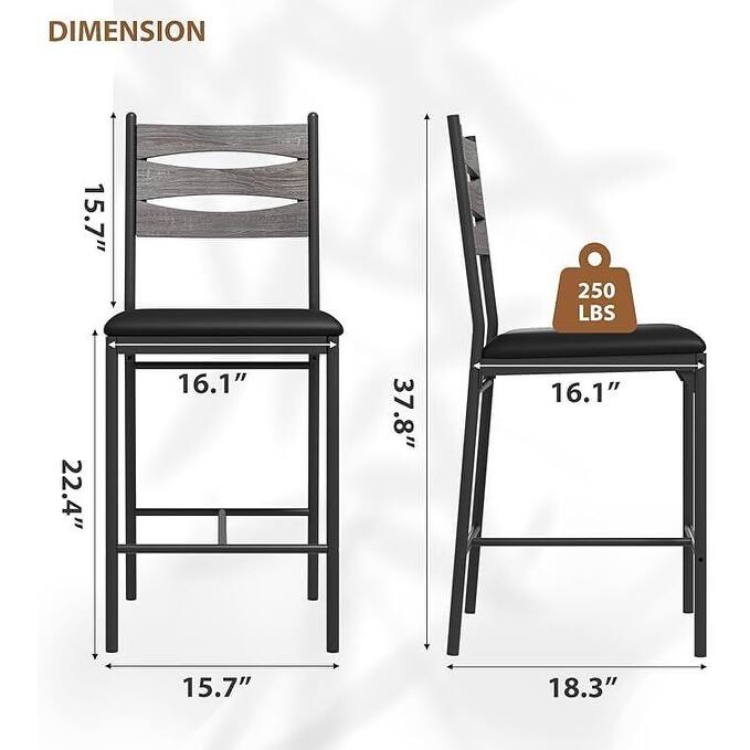 Bar Stools Set of 2 - Thick Cushioned Faux Leather Stools with Islamic Geometric Backrest, Gold Accent Footrest