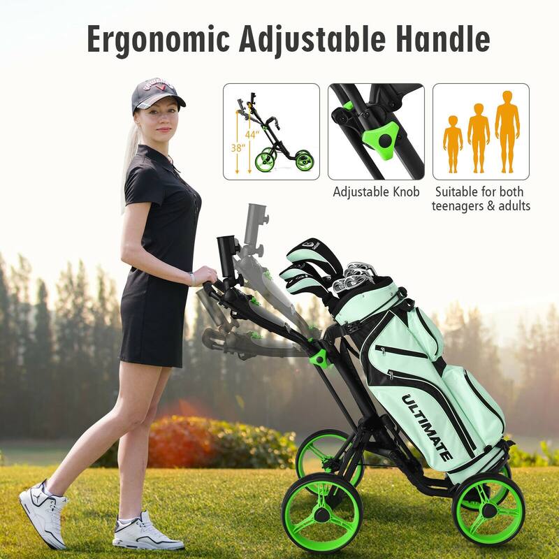 4 Wheel Golf Push Cart with Brake Scoreboard Adjustable Handle