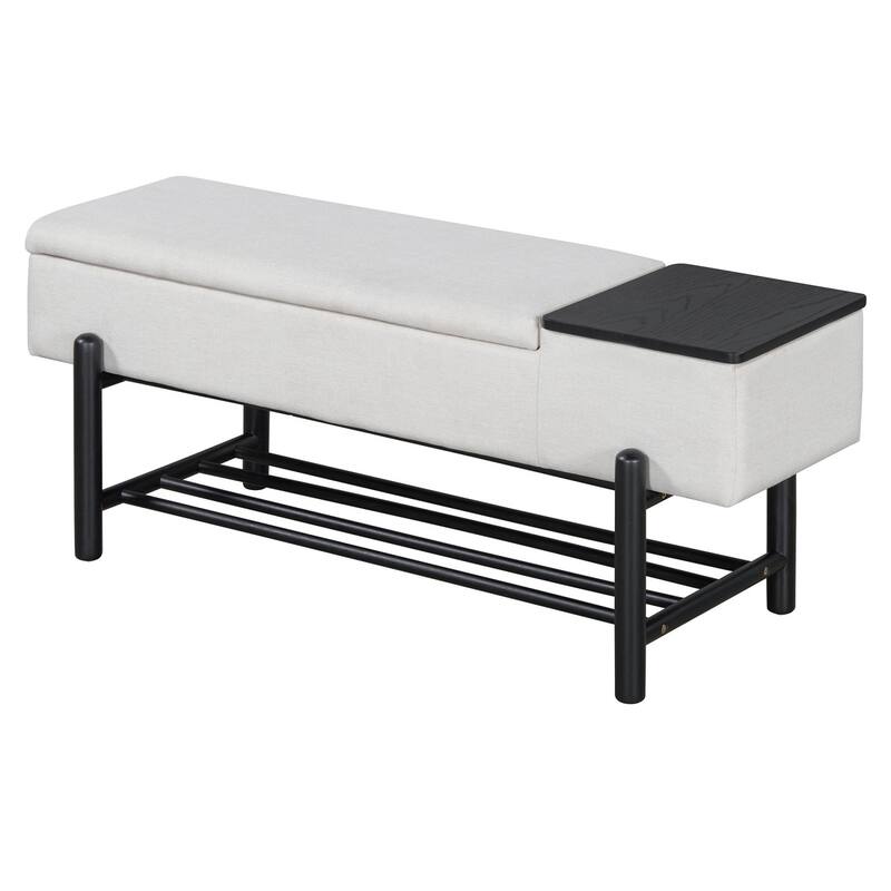 47.24 inches Upholstered Storage Bench Entryway Bench with Hidden Compartment