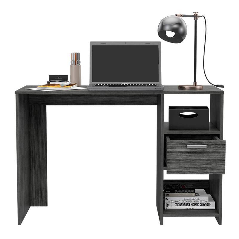 Freestanding Rectangular Computer Desk with Storage Drawer, Open Compartments, and Sleek Modern Design