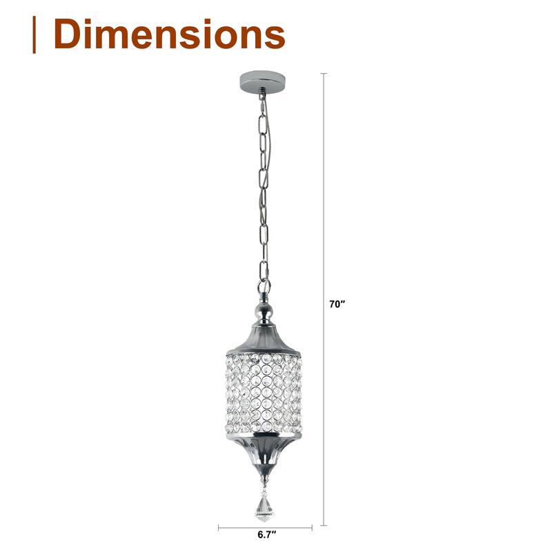 CurveCurio 7" Classic Crystal Pendant w Dimmable LED Light, Adjustable Hanging Chain up to 70 inches