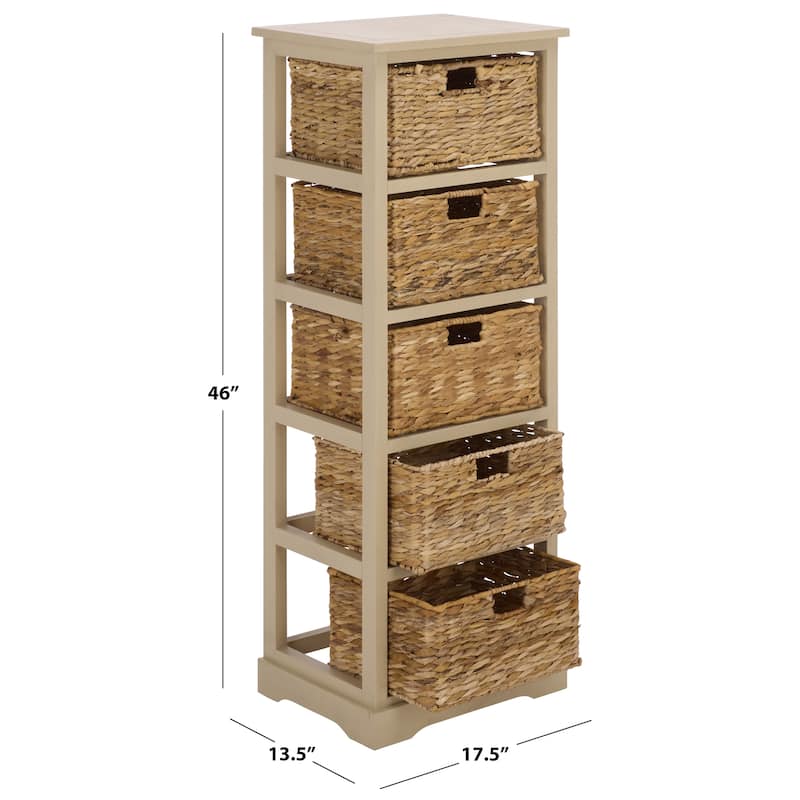 SAFAVIEH Faith Distressed Black 5-Drawer Wicker Basket Storage Tower - 17.3" x 13.4" x 46.1" - 17"W x 13"D x 46"H