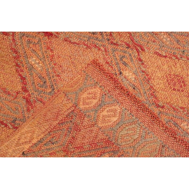 Hand Woven Oriental 100% Wool Carpet Southwestern Tribal Oranges & Rust Kilim Area Rug - 7' 4'' X 6' 1''