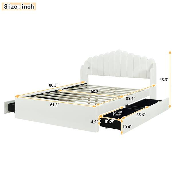 dimension image slide 1 of 4, Full Platform Bed with Twin Trundle and 5 Storage Shelves, White Finish