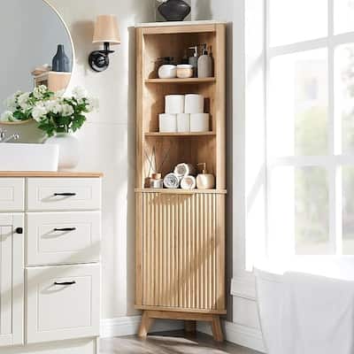68" Modern Tall Corner Cabinet, Storage Cabinet with Faux Marble Top