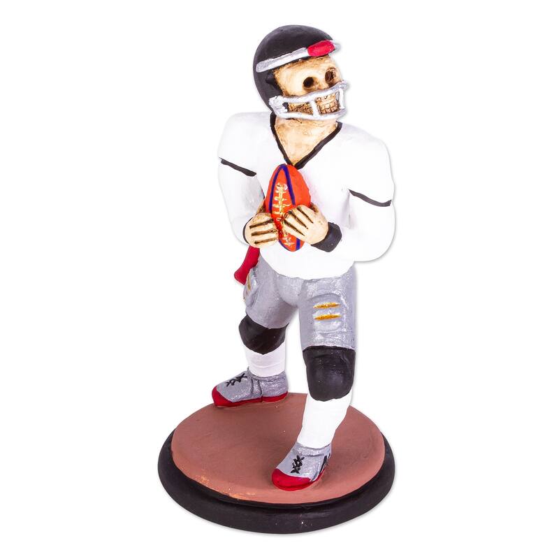 Novica Handmade Football De Los Muertos Ceramic Skeleton Sculpture