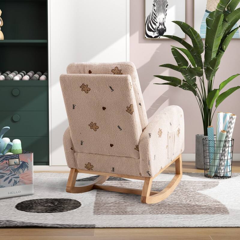 26.8"W Rocking Chair for Nursery, Boucle Nursery Chair With Side Pocket