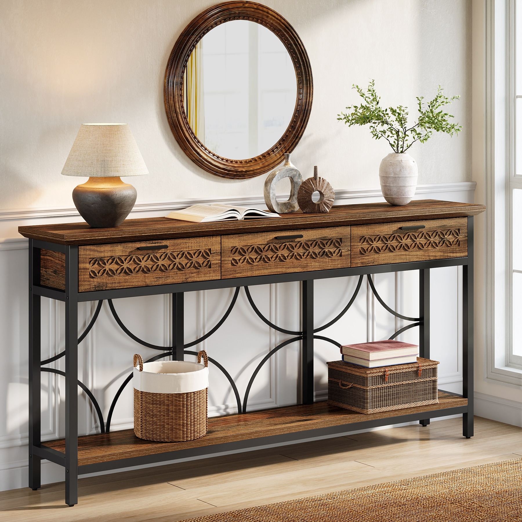 70.9 Inch Wooden Console Table with Storage for Entryway - 11.8" D x 70.8" W x 35.4" H