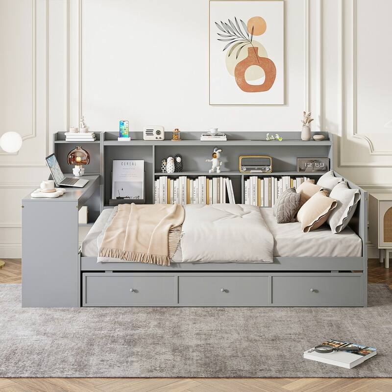 Wooden Daybed With 3 Drawers and USB Ports