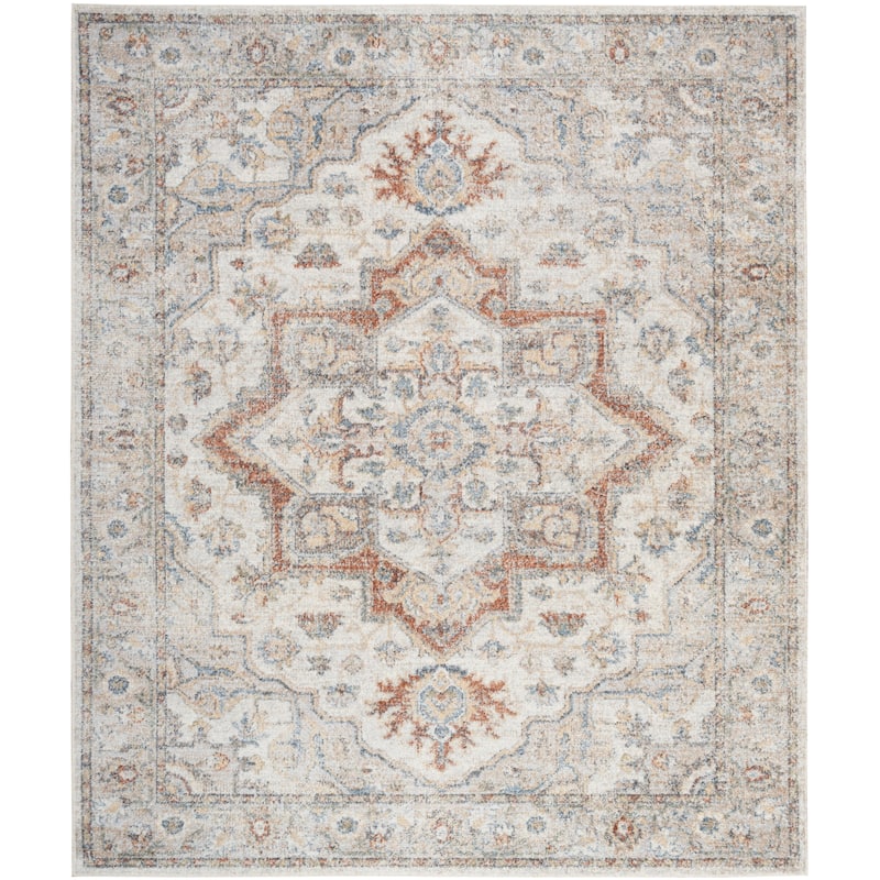 Nourison Abby Machine Washable Indoor only Persian Floral Area Rug. - 9' x 12' - Grey/Multicolor - Rectangle