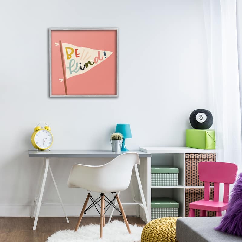Stupell Be Kind Phrase on Flag Framed Giclee Art Design By Sarah Hickman