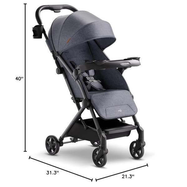 dimension image slide 1 of 4, Mompush Lithe V2 Lightweight Stroller with Snack Tray, Ultra-Compact Fold & Airplane Ready Travel Stroller, Near Flat Recline