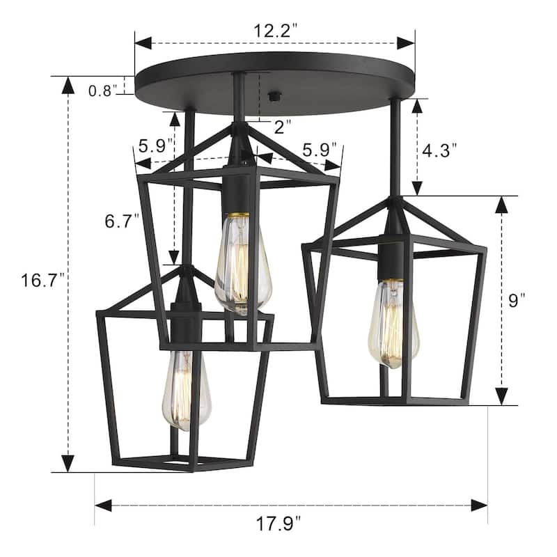 Black Metal 12.9" Caged Semi Flush Mount Ceiling Lighting