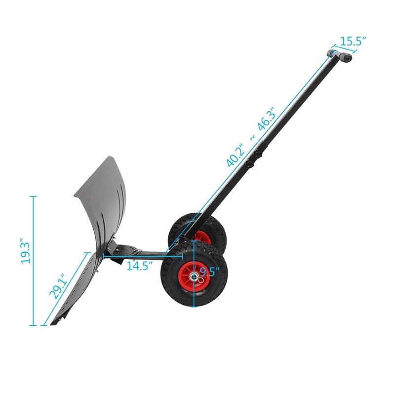 Rolling Snow Pusher with Wheels and Adjustable Handle
