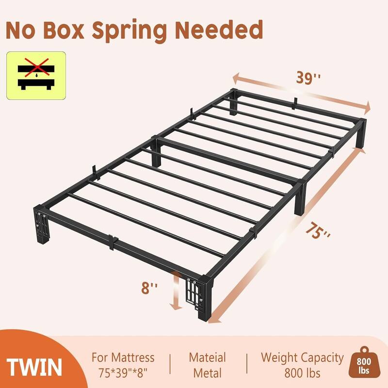 8 Inch Metal Platform Bed Frame Easy Assembly Bed Base for Bedroom and Home Use