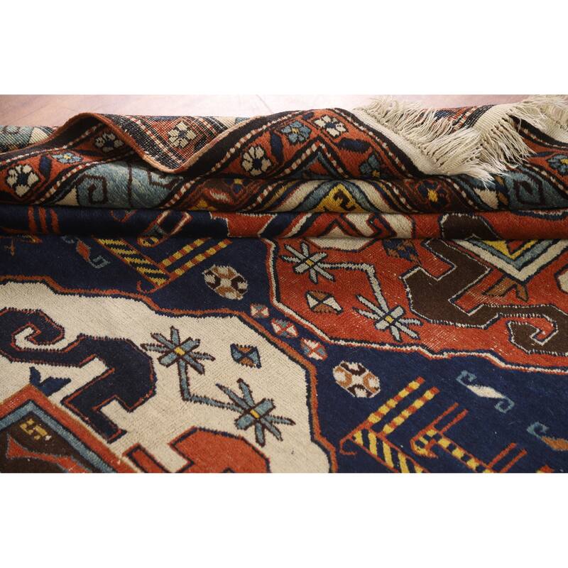Hand Knotted Oriental 100% Wool Carpet Traditional Tribal Navy Blue & Blues Kazak Area Rug - 10' 0'' X 6' 7''