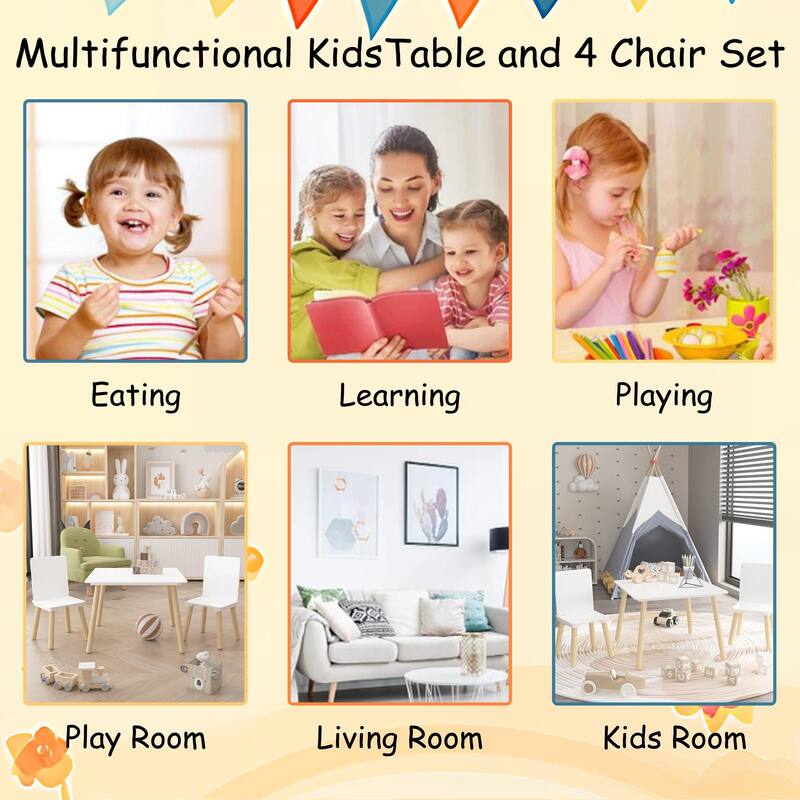 Anmytek Toddler 3-Piece Wooden Table and Chair Set Kids Activity Desk with Animal Backrest for Playroom Nursery