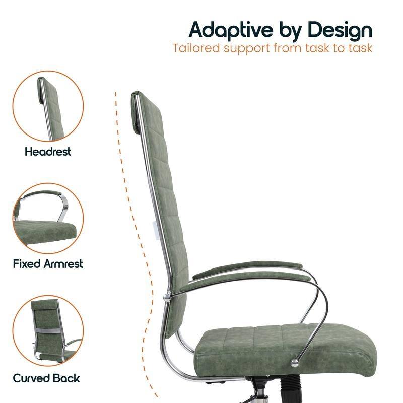 Benmar High-Back Leather Office Desk Chair in Stainless Steel Frame Adjustable Height Tilt Lock 360 Swivel Ergonomic Chair