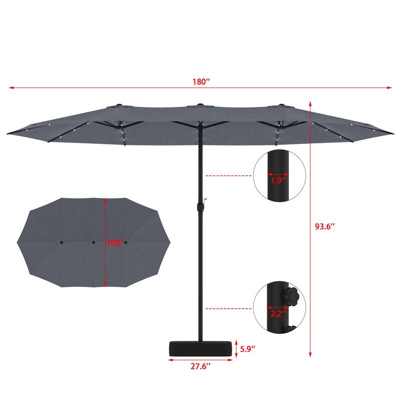 15 - foot Dual - sided Teal Outdoor Umbrella with LED: Durable Polyester Canopy, Sturdy Steel Frame