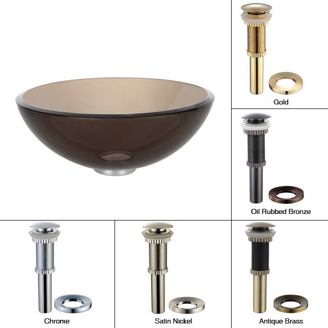 Kraus 14" Clear Brown Glass Vessel Bathroom Sink - Includes Pop-Up - Oil Rubbed Bronze
