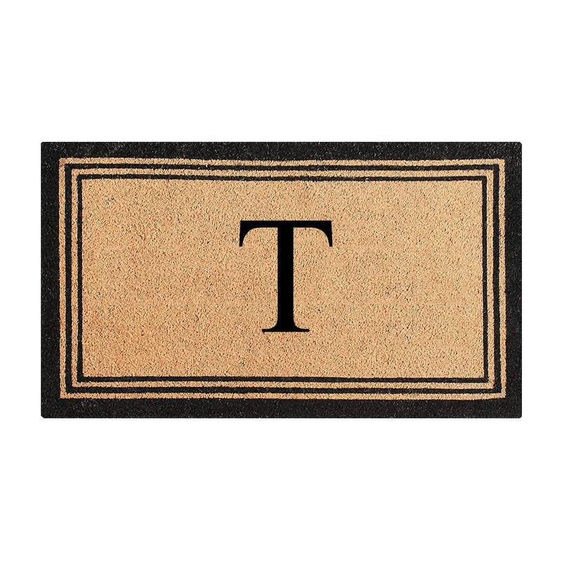 A1HC Pure Natural Coir Monogrammed Heavy Duty PVC Backing Doormat - 24" X 39" - Monogrammed T
