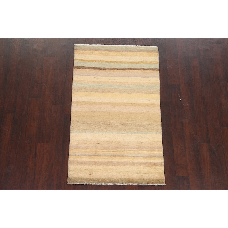 Contemporary Striped Gabbeh Kashkoli Wool Area Rug Hand-knotted Carpet - 3'1" x 5'2"