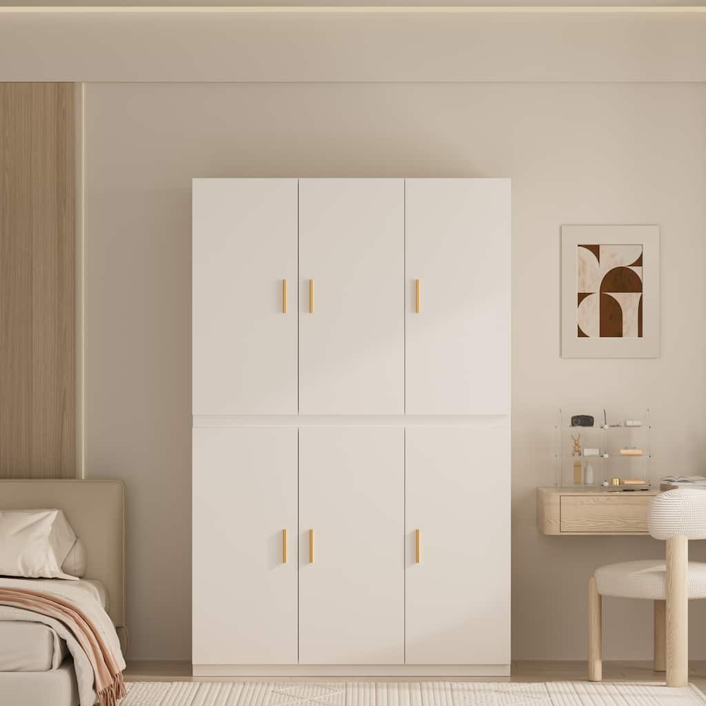 Meyreso White Minimalist Modular Wardrobe Closet with Drawers, Convertible Stacking Armoire - N/A