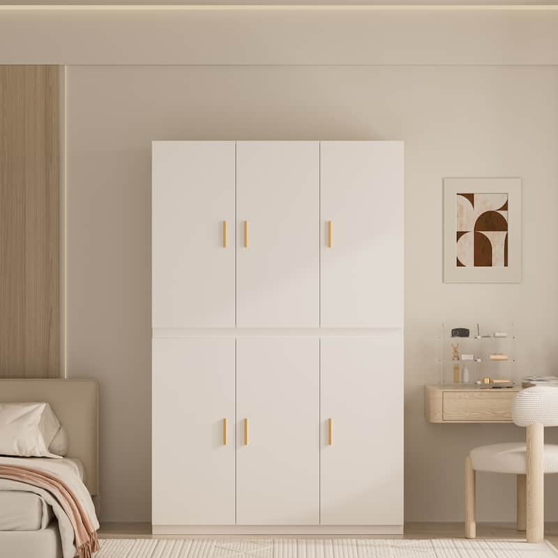 Meyreso White Minimalist Modular Wardrobe Closet with Drawers, Convertible Stacking Armoire - N/A - 6 Doors