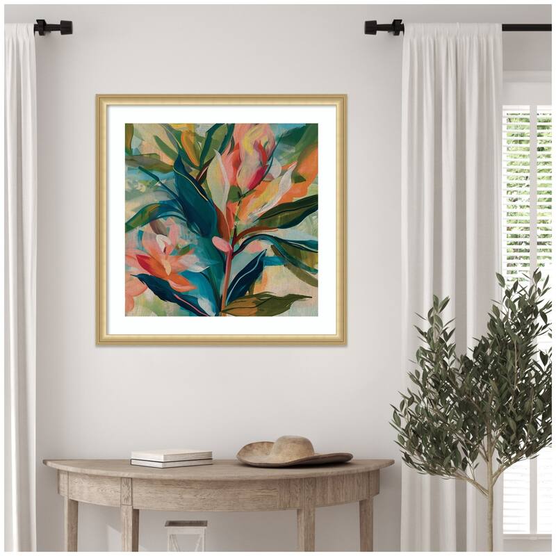 Kate and Laurel Framed Art Colorful Tropic Botanical Abstract Neutral Linen by The Creative Bunch Studio