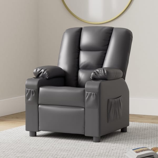 slide 2 of 8, MCombo Big Kids Recliner Chair for Toddler Boys and Girls Faux Leather - 28.3"(L)x26.4"(W)x34.2"(H) Black