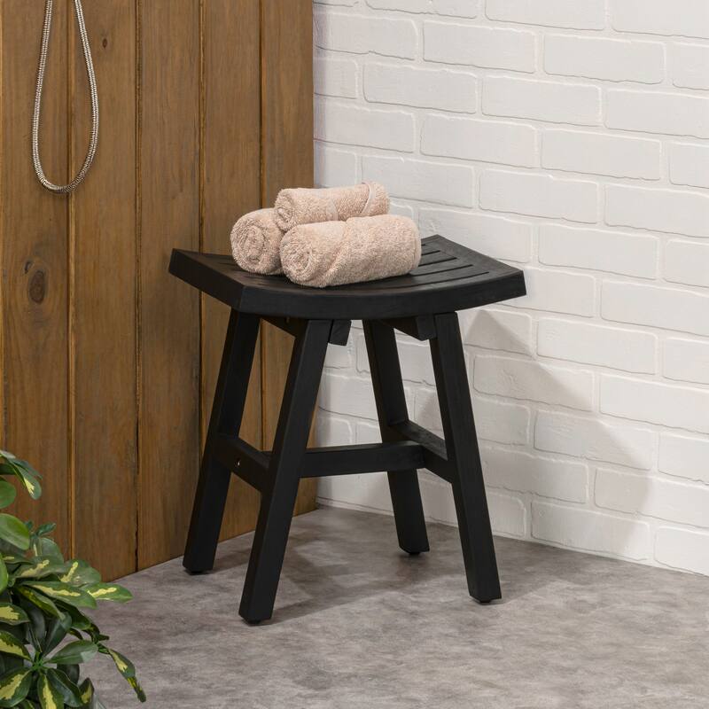 Tamlyn 15.75" Classic Slatted Solid Acacia Wood Indoor/Outdoor Shower Stool, By JONATHAN Y - 15.75L x 11.81W x 17.72H