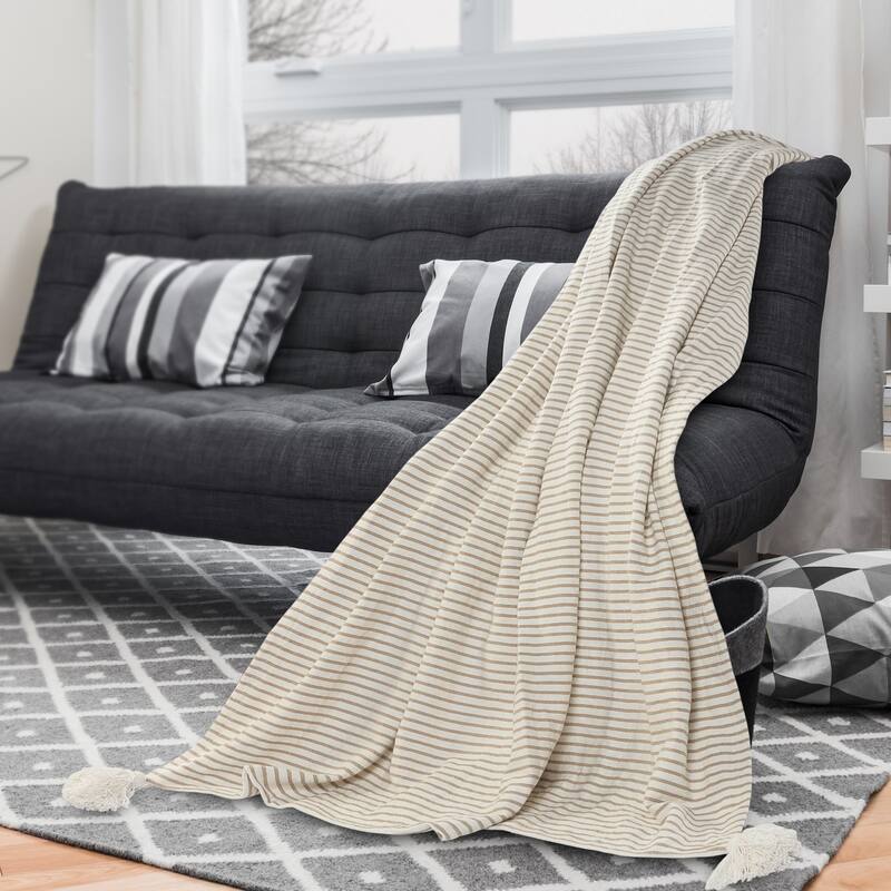Sevita Striped Tasseled Standard Size Throw Blanket