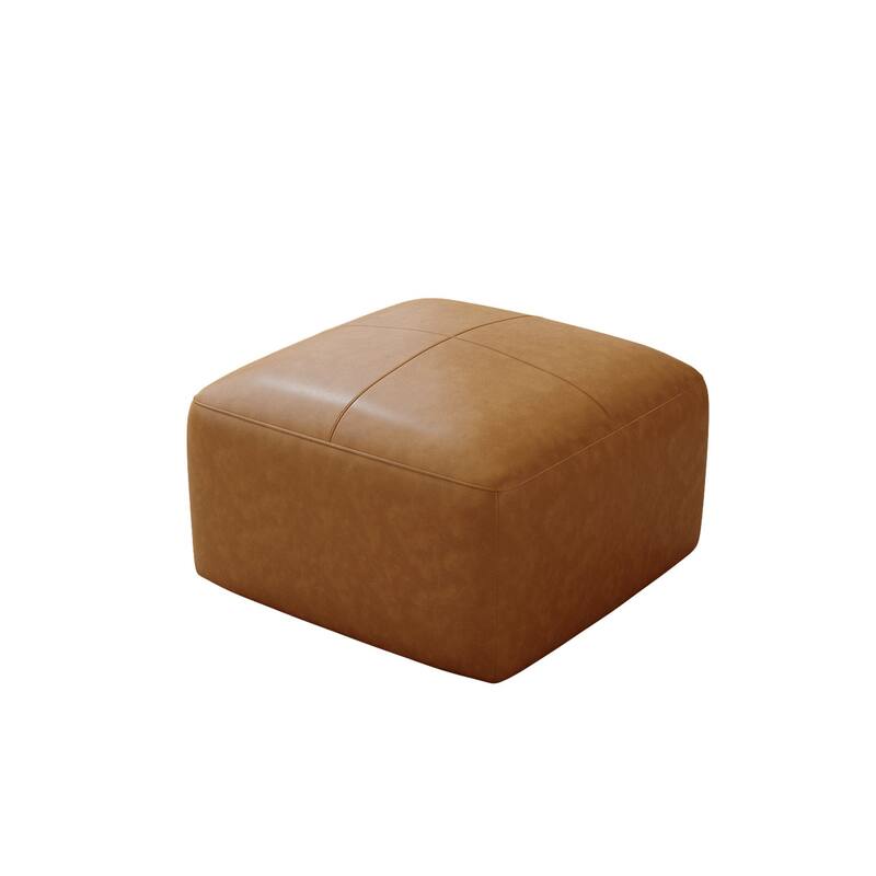 UIXE Genuine Leather Ottoman, Upholstered Ottoman for Living Room