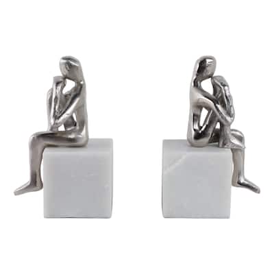 Sagebrook Home Modern Abstract Human Figurine Bookends Set of 2 Made of Marble Stone Metal and Aluminum Sculptural