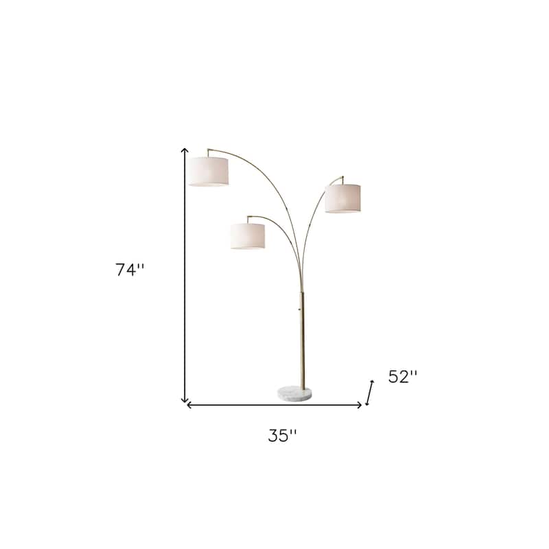 HomeRoots 74" Brass Three Light Tree Floor Lamp With Off White Solid Color Drum Shade - 35.00