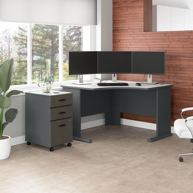 Bush Business Series A 48W Corner Desk with Mobile File Cabinet in Oak - Slate/White Spectrum